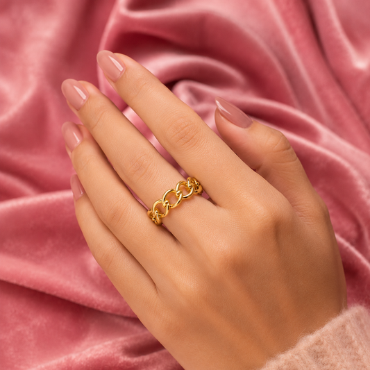 Chunky Chain Link Ring for Women | Gold-Plated Statement Ring | Anti-Tarnish Trendy Chain Band Astria Jewellery
