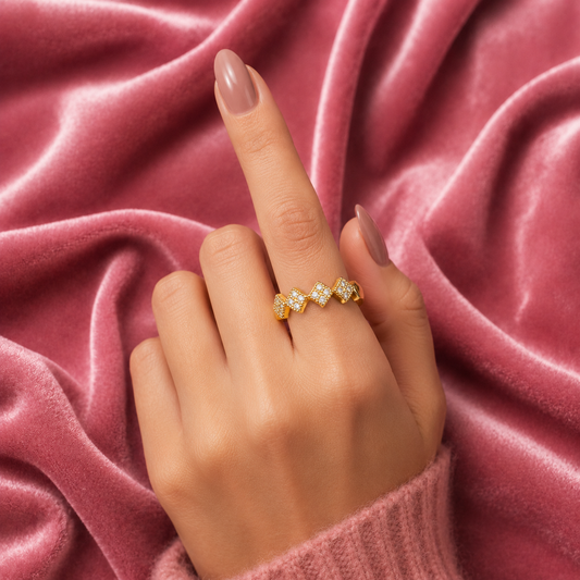 Geometric Crown Ring for Women | Gold-Plated Cubic Zirconia Stackable Ring | Anti-Tarnish Designer Band Astria Jewellery