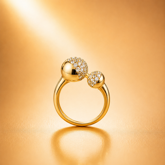 Elegant Heart Gold-Plated Cubic Zirconia Ring for Women | Romantic Adjustable Statement Ring Astria Jewellery