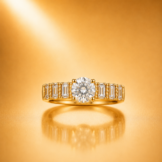 Gold Solitaire CZ Ring for Women | Round Crystal Statement Ring | Anti-Tarnish Elegant Band Astria Jewellery