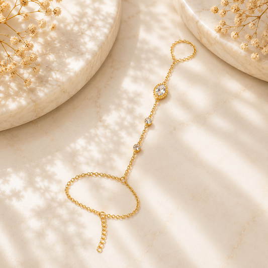 Gold Plated Crystal Hand Harness Bracelet for Women | Adjustable Hathphool Hand Chain | Elegant Finger Bracelet Jewelry Astria Jewellery
