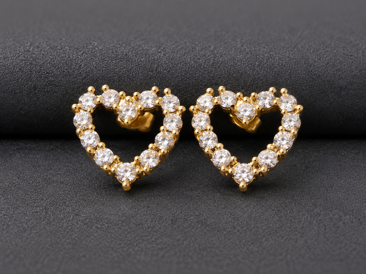 Sparkling Open Heart CZ Stud Earrings for Women | Gold Plated Heart Earrings | Anti-Tarnish Minimalist Earrings
