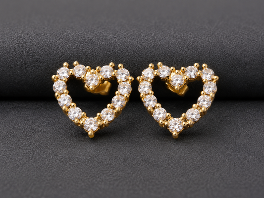 Sparkling Open Heart CZ Stud Earrings for Women | Gold Plated Heart Earrings | Anti-Tarnish Minimalist Earrings Astria Jewellery