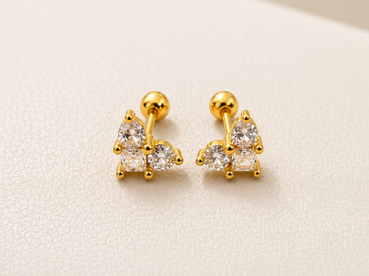 Sparkling Triple Heart CZ Stud Earrings for Women | Gold Plated Heart Cluster Earrings | Anti-Tarnish Minimalist Earrings Astria Jewellery