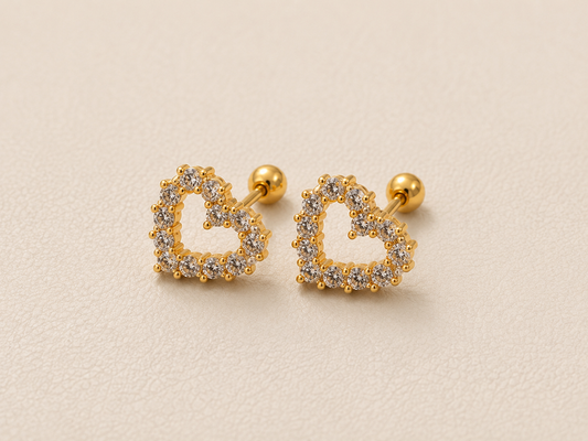 Sparkling Open Heart CZ Stud Earrings for Women | Gold Plated Heart Earrings | Anti-Tarnish Minimalist Earrings Astria Jewellery