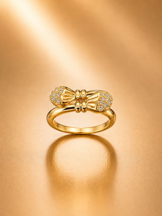 Cute Bow Gold-Plated Cubic Zirconia Ring for Women | Elegant Bowknot Statement Ring Astria Jewellery