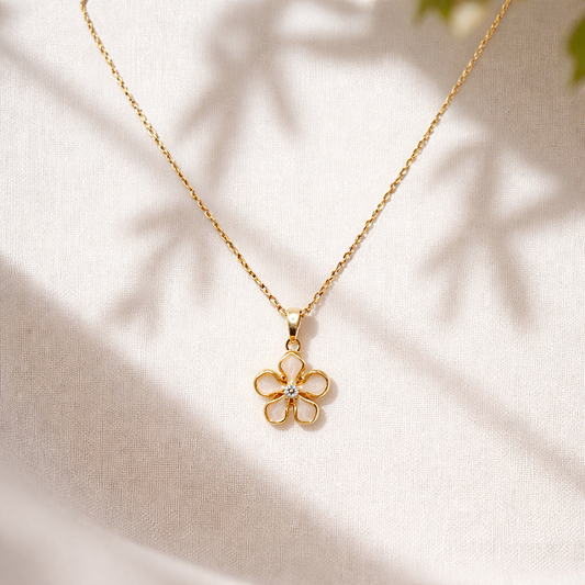 Astria Jewellery Gold Plated Minimal Floral Pendant Necklace for Women | Delicate Flower Design with Zircon Accent | Lightweight Everyday Chain