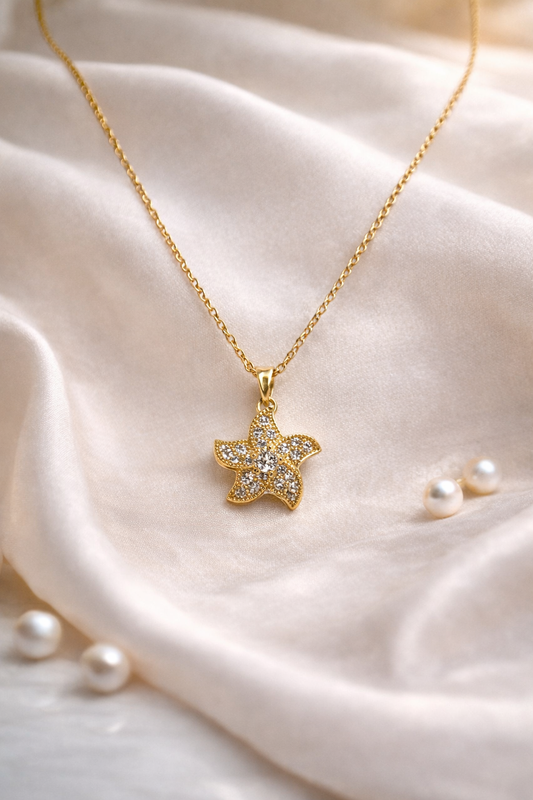 Astria Jewellery Gold Plated Starfish Zircon Pendant Necklace for Women | Elegant Ocean-Inspired Charm Chain | Stylish Daily & Party Wear Jewellery
