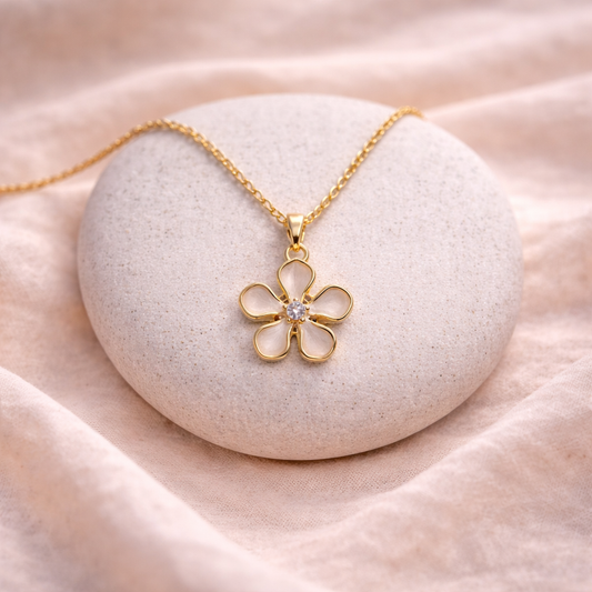 Astria Jewellery Gold Plated Minimal Floral Pendant Necklace for Women | Delicate Flower Design with Zircon Accent | Lightweight Everyday Chain