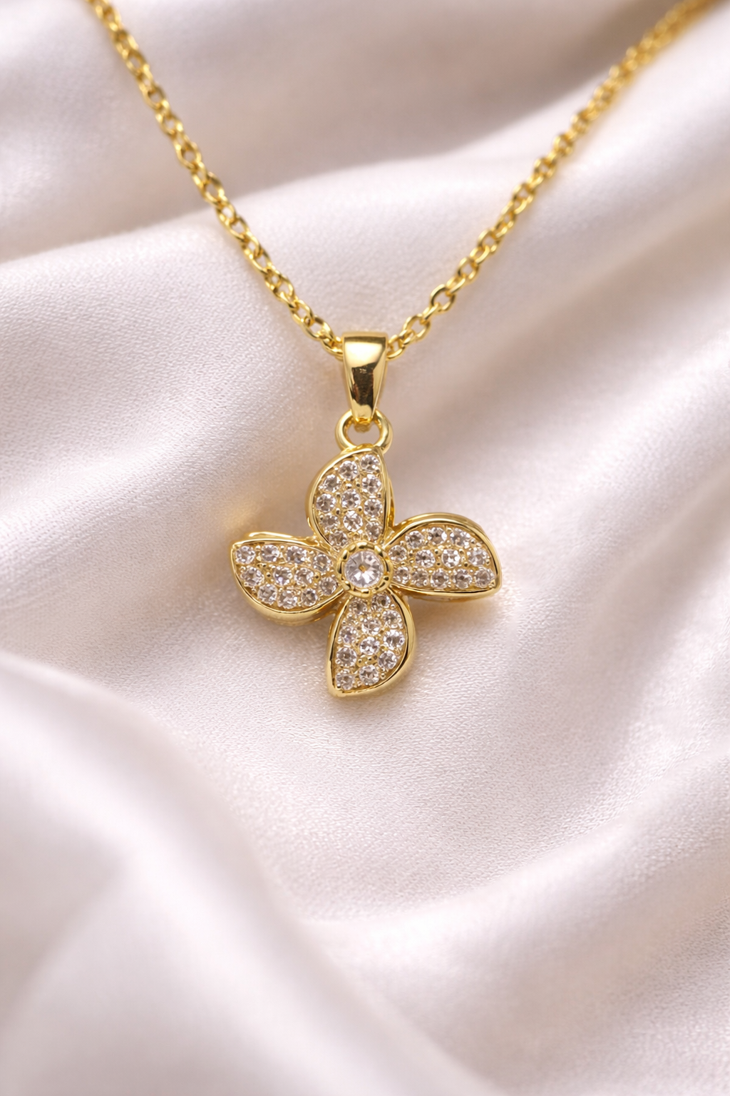 Astria Jewellery Gold Plated Zircon Floral Pendant Necklace for Women | Sparkling Petal Design Charm Chain | Elegant Daily & Party Wear Jewellery