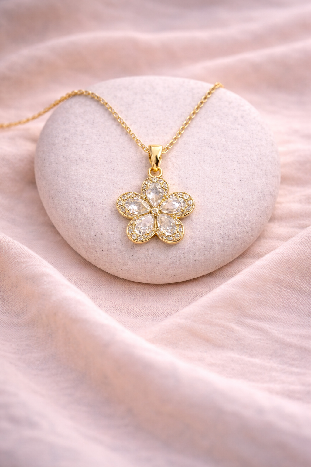 Astria Jewellery Gold Plated Crystal Floral Pendant Necklace for Women | Sparkling Blossom Design with Zircon Halo | Elegant Daily & Party Wear Chain
