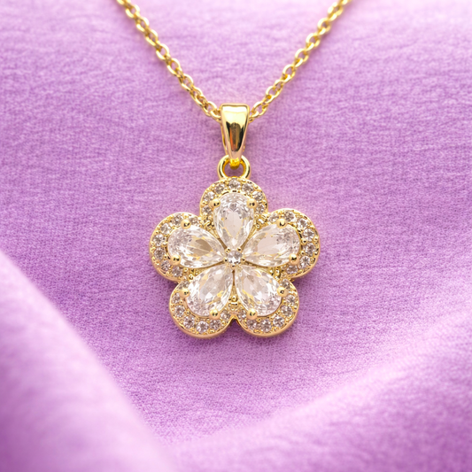 Gold Plated Crystal Floral  Necklace