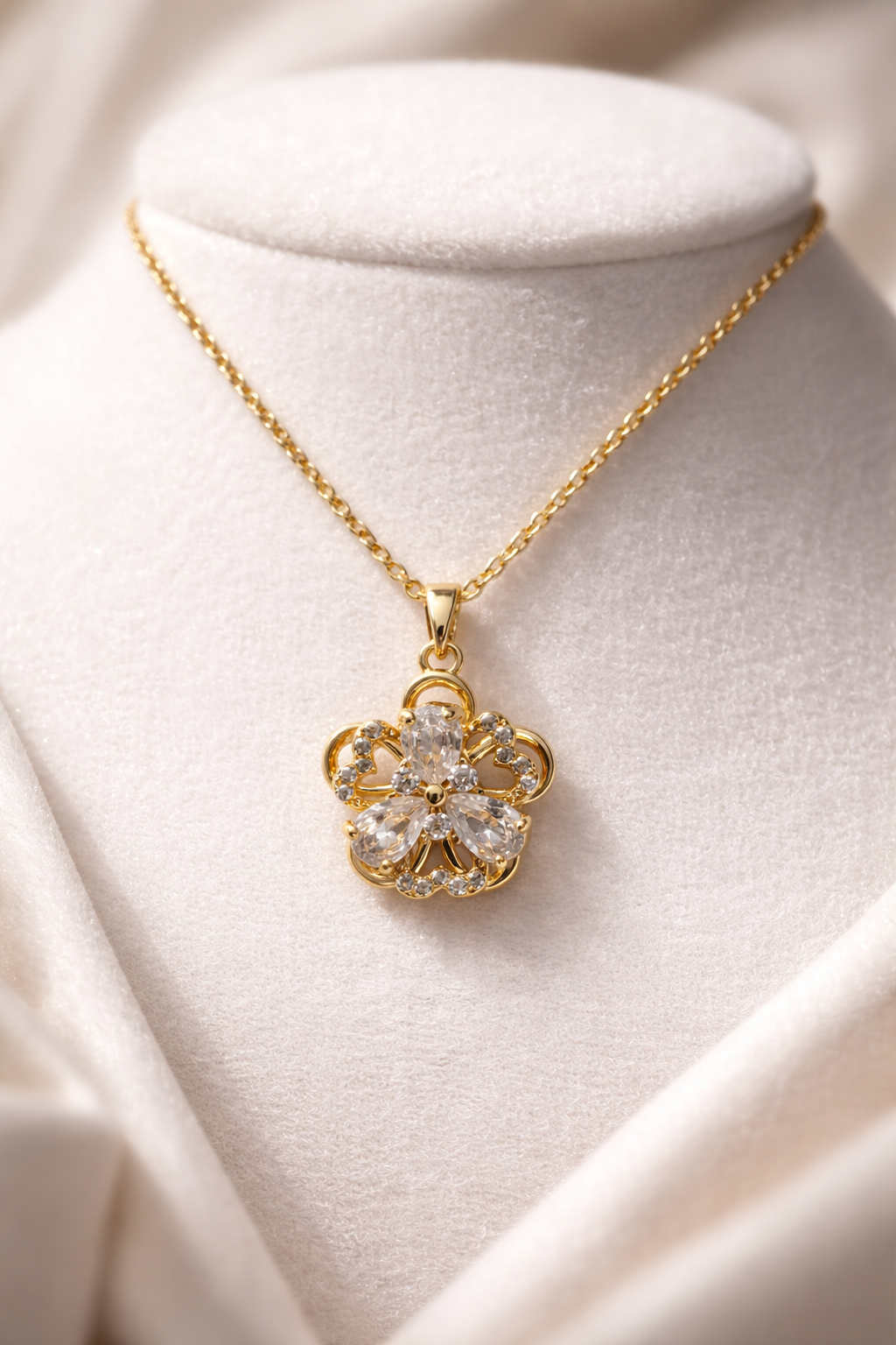 Astria Jewellery Gold Plated Floral Zircon Pendant Necklace for Women | Elegant Blossom Design Chain | Lightweight Daily Wear Jewellery Gift