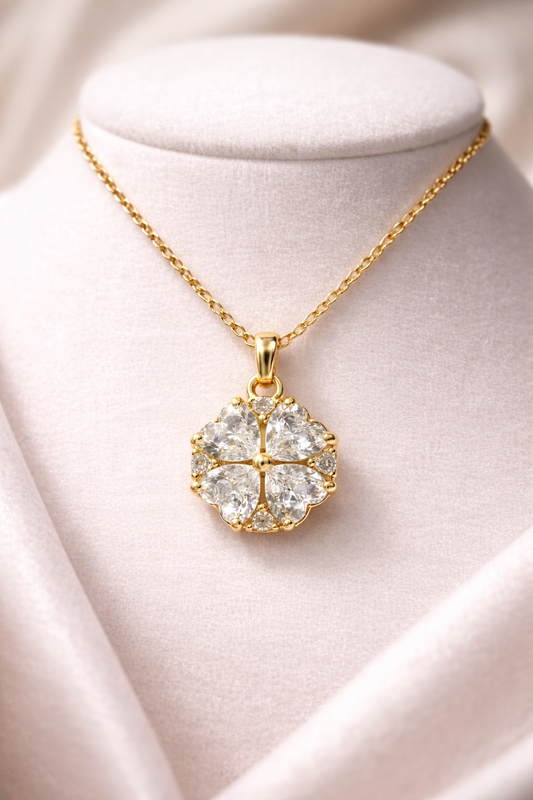 Astria Jewellery Gold Plated Solitaire Crystal Floral Pendant Necklace for Women | Sparkling Cluster Flower Design Chain | Elegant Daily & Party Wear Jewellery