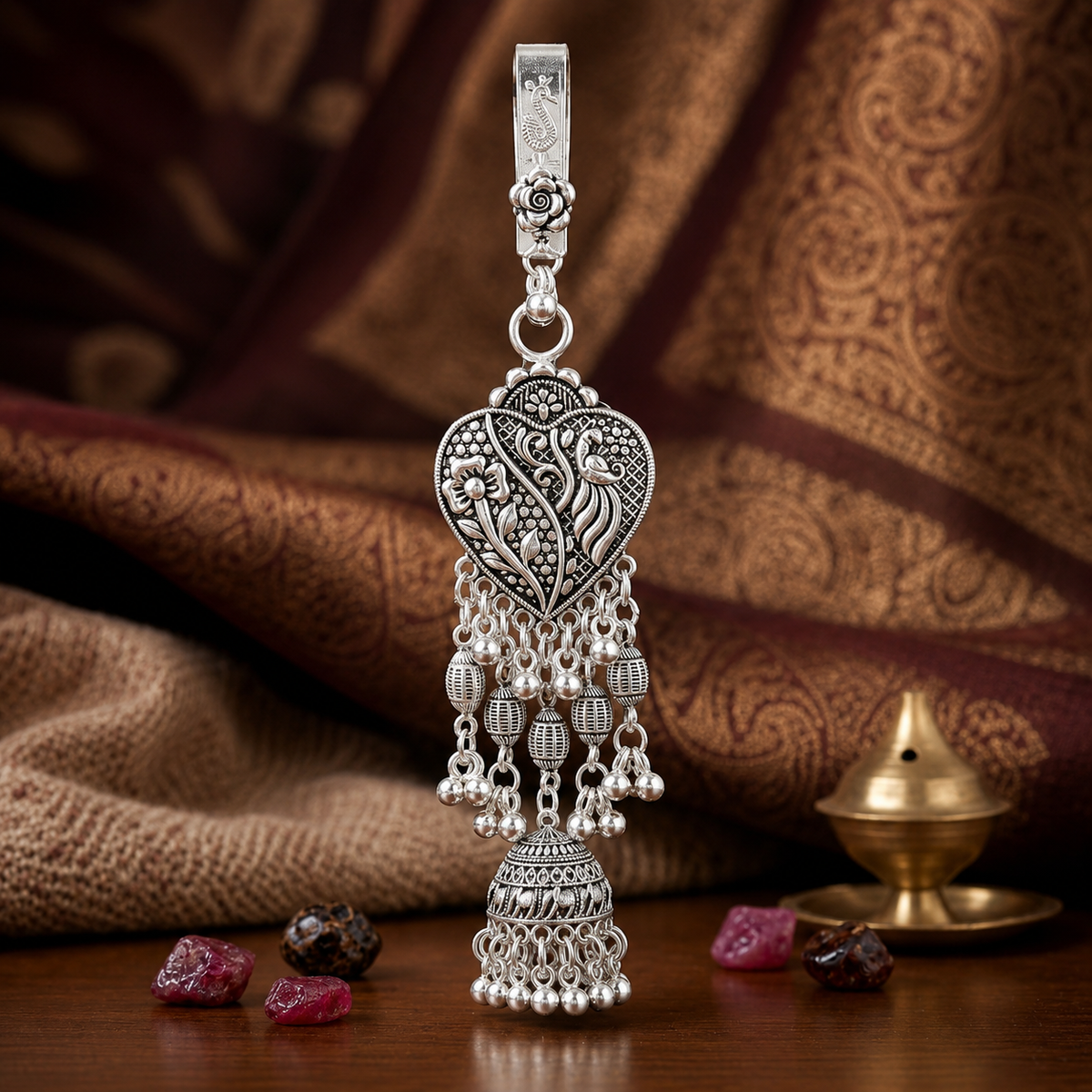 Silver-Tone Floral Saree Hanging Charms ? Saree Accessory ASTRIA JEWELLERY