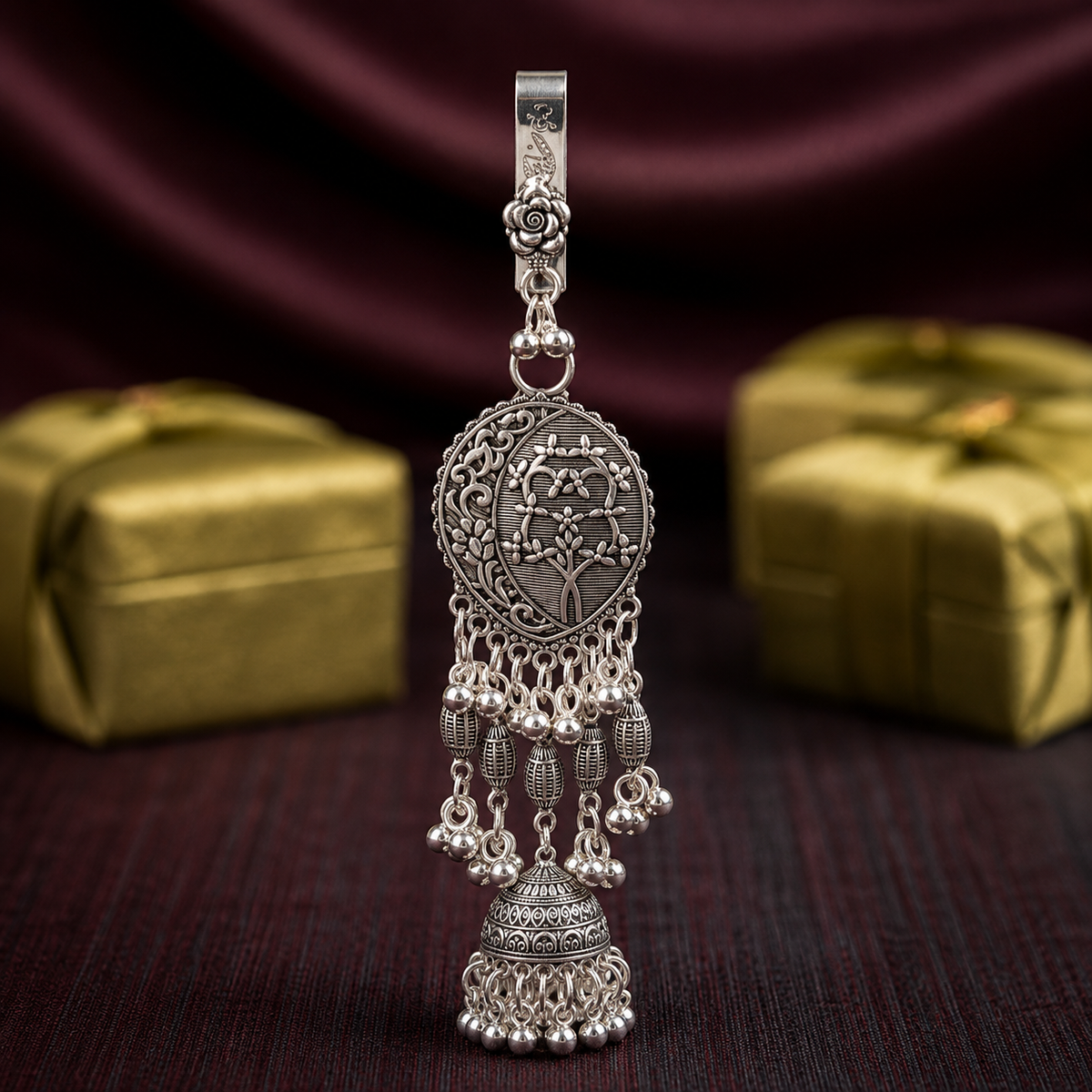 Silver-Tone Peacock Saree Hanging Charms ? Saree Accessory ASTRIA JEWELLERY