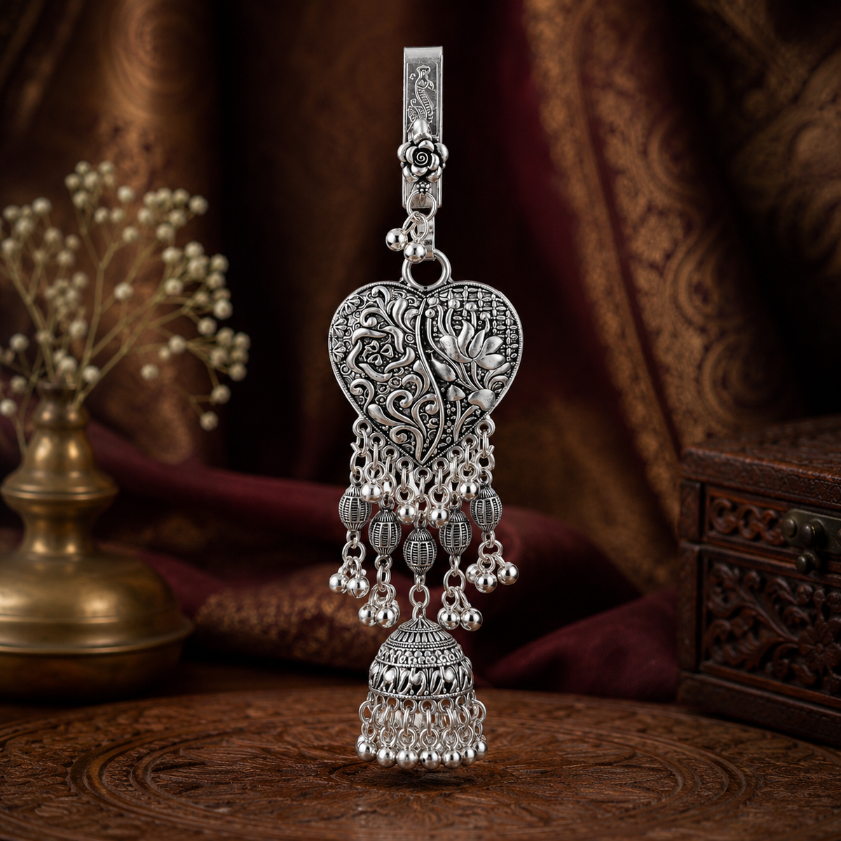 Silver-Tone Leaf Motif Saree Hanging Charms ? Saree Accessory ASTRIA JEWELLERY