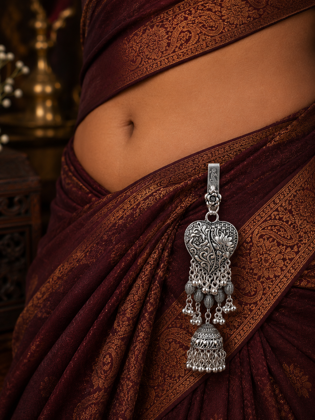 Silver-Tone Leaf Motif Saree Hanging Charms ? Saree Accessory ASTRIA JEWELLERY
