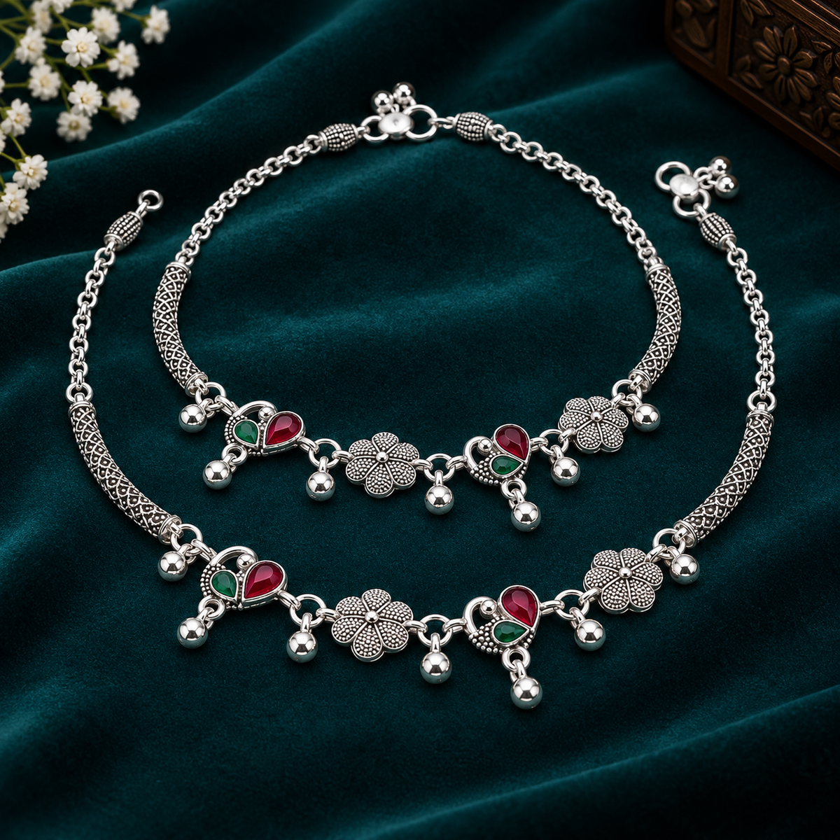 Classic Oxidized Anklet Pair ASTRIA JEWELLERY