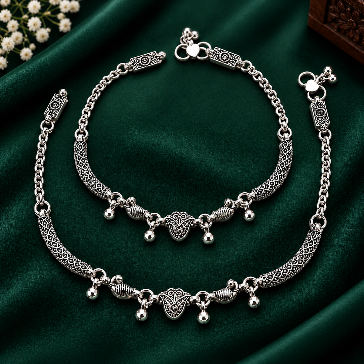Elegant Oxidized Anklet Pair ASTRIA JEWELLERY