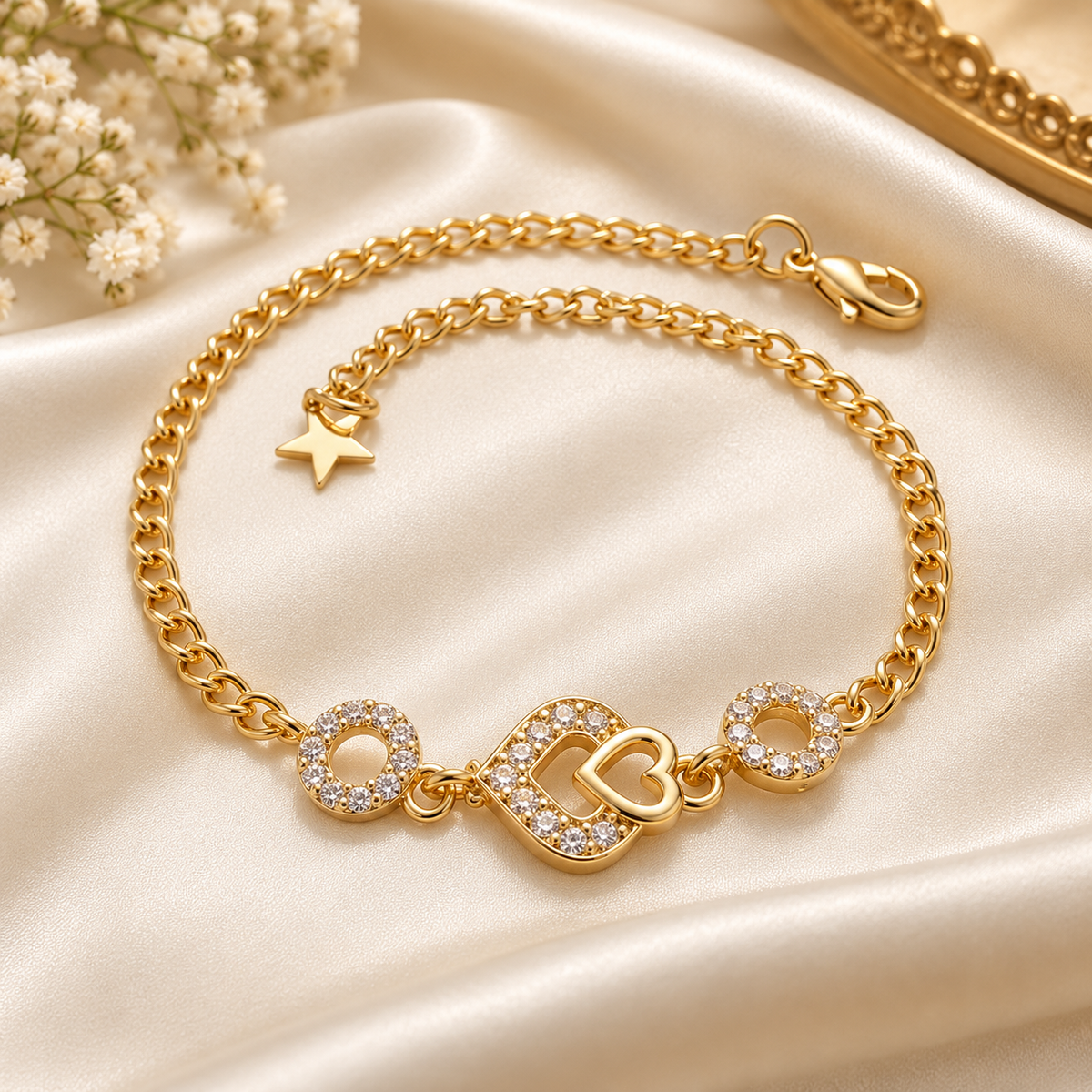 Gold-Tone Heart Bracelet with Sparkling Stones ASTRIA JEWELLERY