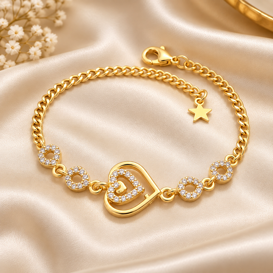 Gold-Tone Heart Bracelet with Sparkling Stones ASTRIA JEWELLERY