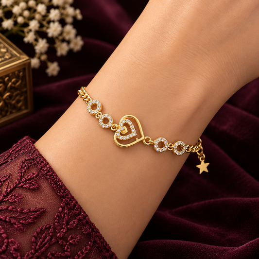 Gold-Tone Heart Bracelet with Sparkling Stones ASTRIA JEWELLERY