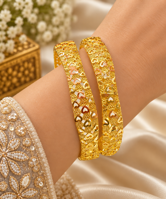 Gold-Tone Heart Pattern Bangles Set | Elegant Traditional Embellished Bangles for Women ASTRIA JEWELLERY