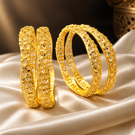 Gold-Tone Designer Bangles Set with Intricate Embossed Pattern | Traditional Jewellery for Women ASTRIA JEWELLERY