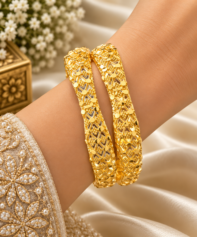 Gold-Tone Designer Bangles Set with Intricate Embossed Pattern | Traditional Jewellery for Women ASTRIA JEWELLERY