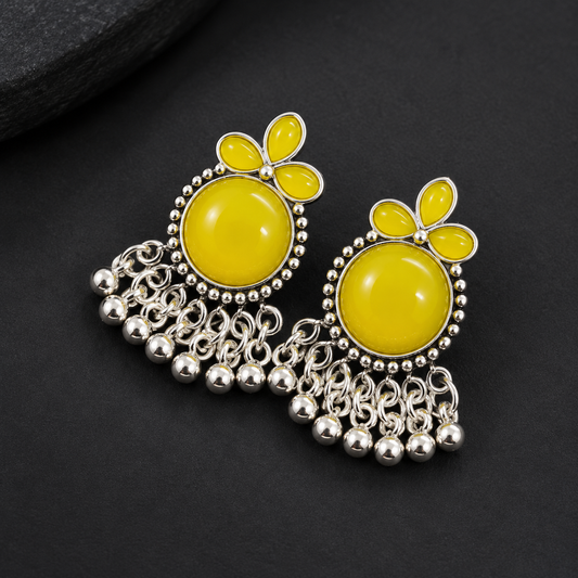 Yellow Stone Silver Tone Floral Dangle Earrings for Women ASTRIA JEWELLERY