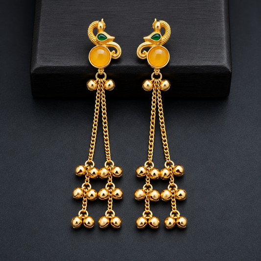 Gold Peacock Earrings with Yellow Stone ASTRIA JEWELLERY