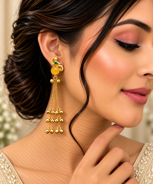 Gold Peacock Earrings with Yellow Stone ASTRIA JEWELLERY