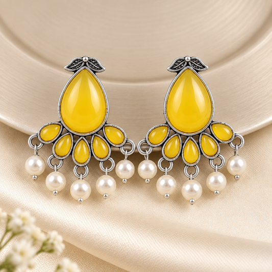Yellow Stone Pearl Drop Statement Earring ASTRIA JEWELLERY
