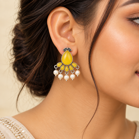 Yellow Stone Pearl Drop Statement Earring ASTRIA JEWELLERY