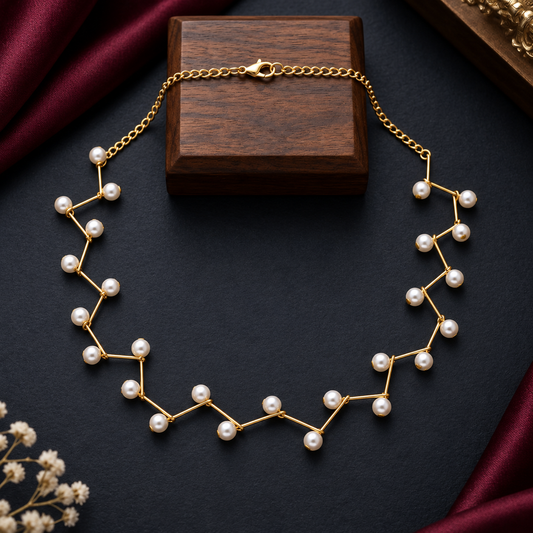 Gold Plated Pearl Beaded Necklace for Women ASTRIA JEWELLERY