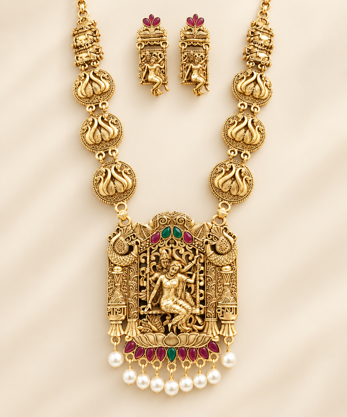 Oxidized Gold Long Necklace Set ASTRIA JEWELLERY