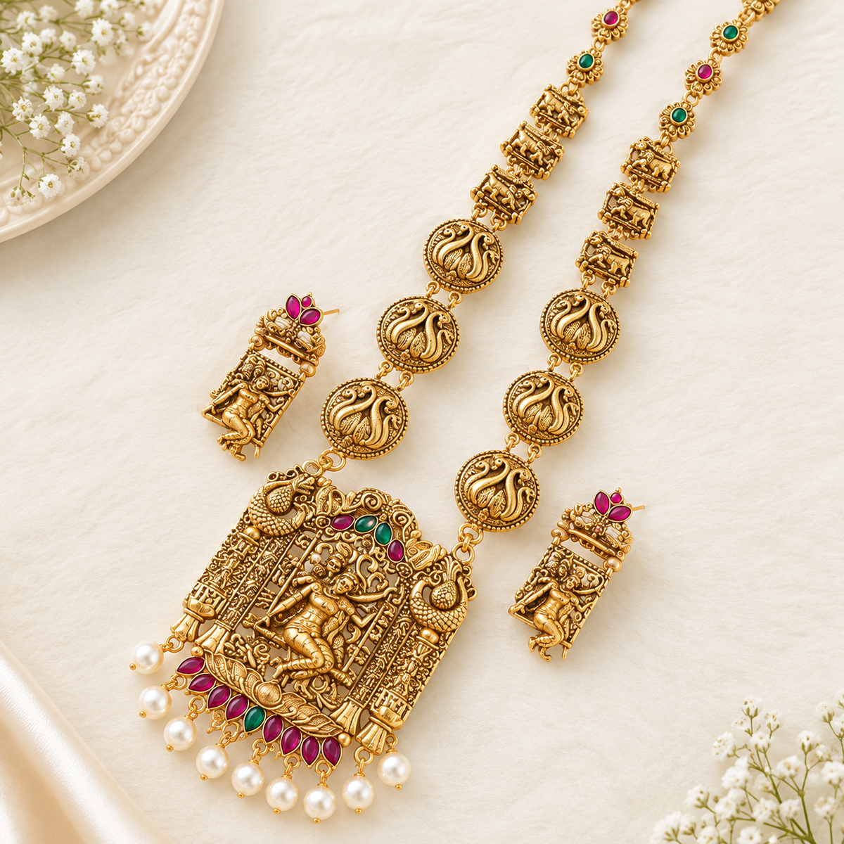 Oxidized Gold Long Necklace Set ASTRIA JEWELLERY