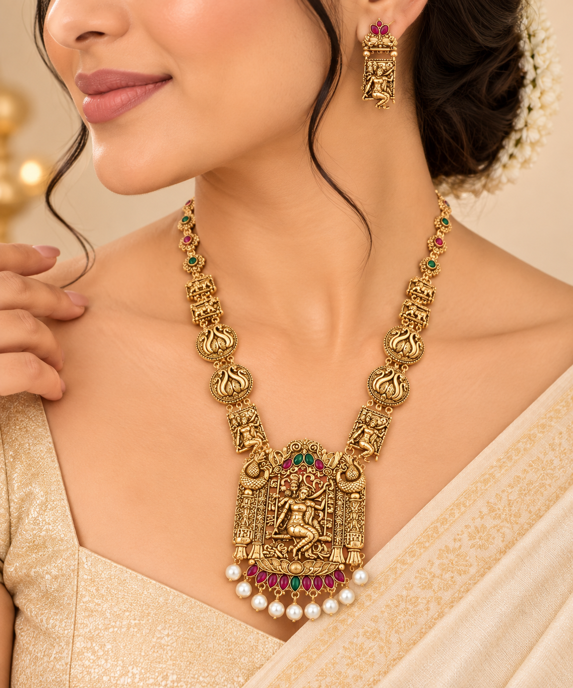 Oxidized Gold Long Necklace Set ASTRIA JEWELLERY
