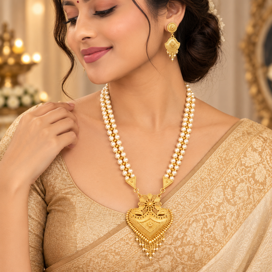 Gold Plated Pearl Beaded Necklace Set ASTRIA JEWELLERY