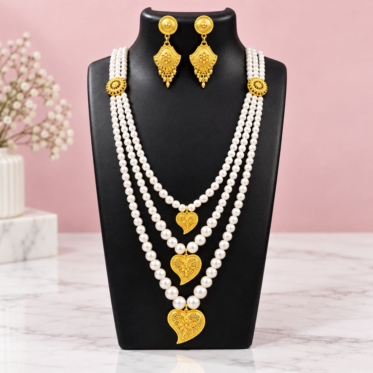 Gold Plated Pearl Layered Necklace Set ASTRIA JEWELLERY