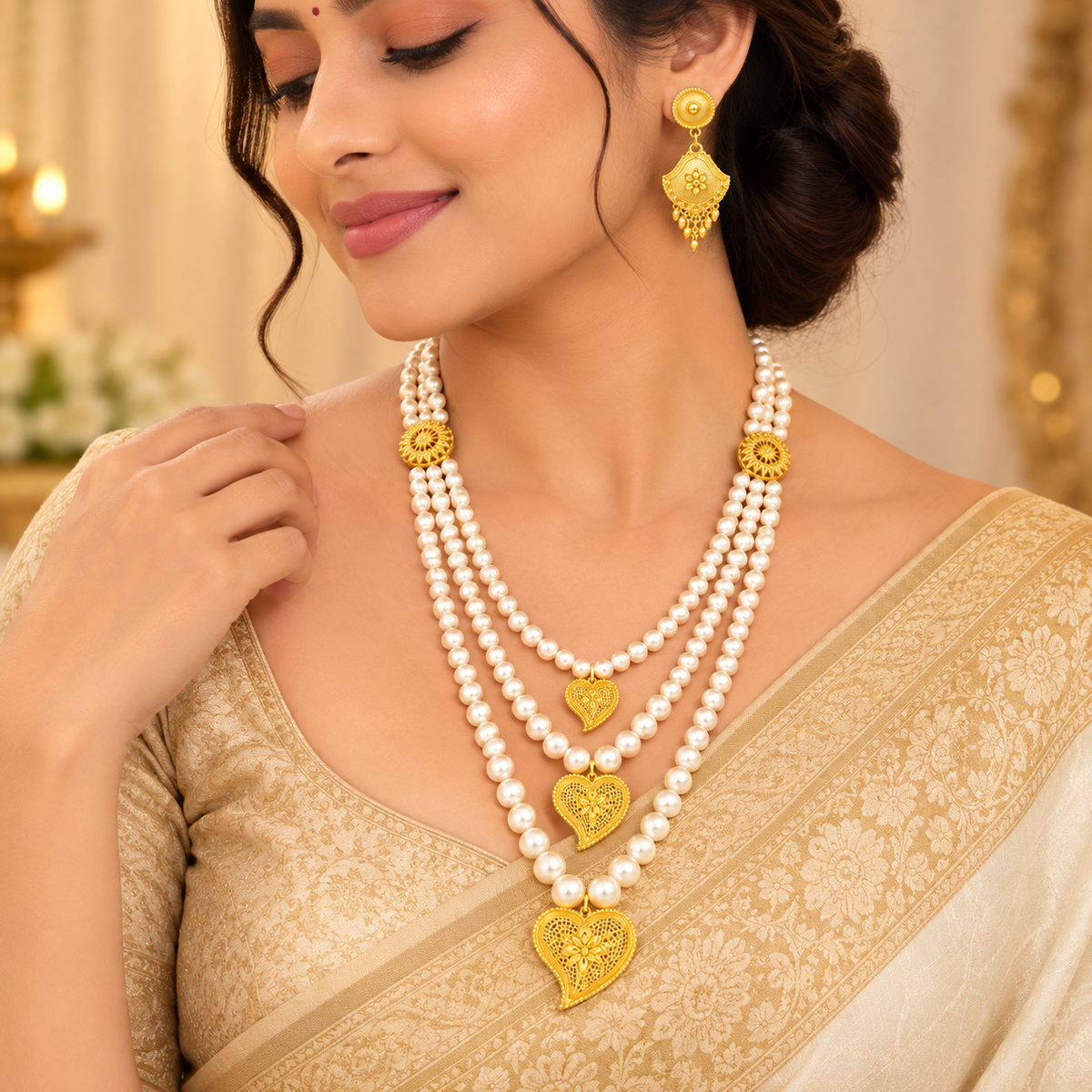 Gold Plated Pearl Layered Necklace Set ASTRIA JEWELLERY