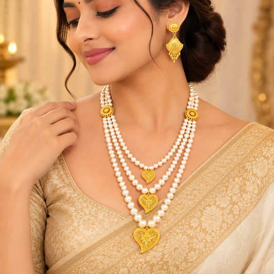 Gold Plated Pearl Layered Necklace Set ASTRIA JEWELLERY