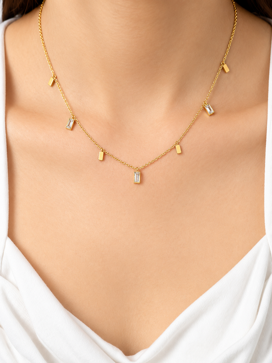 Gold Plated Minimalist Chain Necklace with Crystal Geometric Charm ASTRIA JEWELLERY