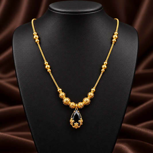 Gold Plated Black Stone Beaded Pendant Necklace for Women ASTRIA JEWELLERY