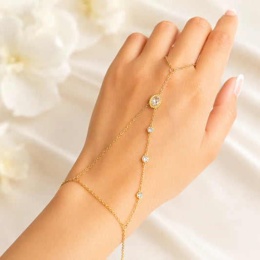 Gold Plated Crystal Hand Harness Bracelet for Women | Adjustable Hathphool Hand Chain | Elegant Finger Bracelet Jewelry Astria Jewellery