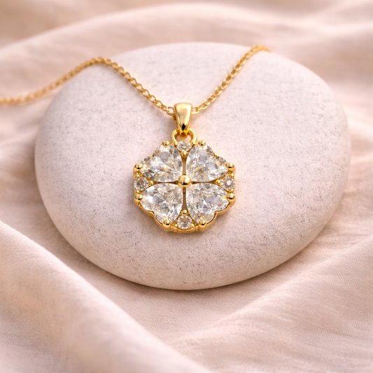 Astria Jewellery Gold Plated Solitaire Crystal Floral Pendant Necklace for Women | Sparkling Cluster Flower Design Chain | Elegant Daily & Party Wear Jewellery