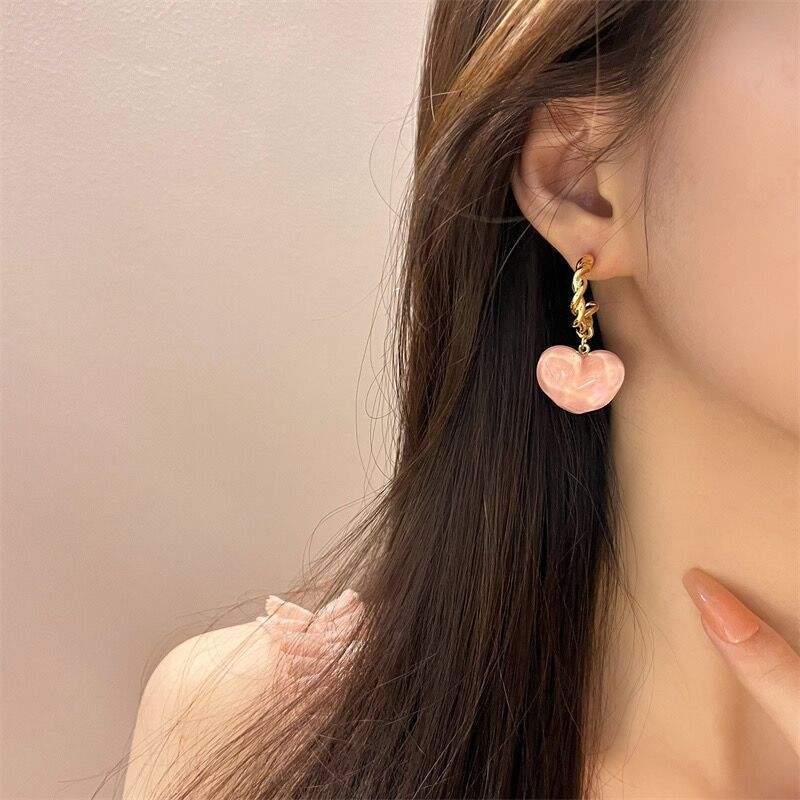 Astria Jewellery Pink Heart Drop Earrings for Women | Glossy Acrylic Heart Hoops | Cute Korean Style Earrings for Girls | Lightweight Daily Wear Jewellery Astria Jewellery