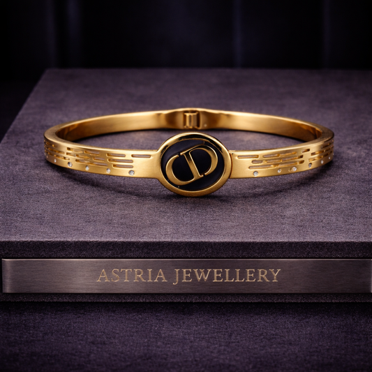 Astria Jewellery Gold-Plated Geometric Circle Cuff Bangle Bracelet for Women