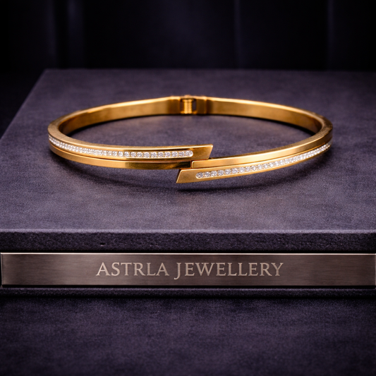 Astria Jewellery Gold-Plated Crystal Nail Cuff Bangle Bracelet for Women